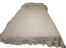 Vtg Bates Queen Elizabeth Bedspread Matelasse Cotton Fringe 88x108 Farmhouse picture
