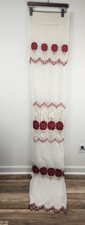 1pc Vtg Sheer Curtain Panel Off White Embroidered Red Roses Fabric 92