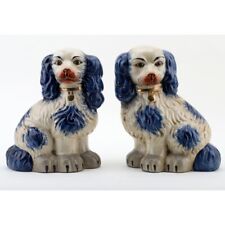 NEW STAFFORDSHIRE BLUE AND WHITE POTTERY SPANIELS DOGS FIGURINES FIGURES picture