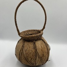 RARE Unique Vintage Real Coconut Basket Art Lot B picture