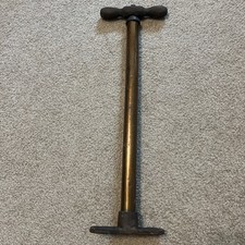 Original 1920's FORD TIRE HAND AIR PUMP WOOD HANDLE BRASS Great W FORD LOGO picture