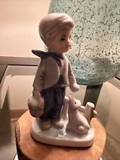 Vintage Porcelain Figurine Young Boy With Lunch Pail And Dog 1988 Made In Korea  picture