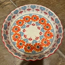 Anthropologie Floral Round Ceramic Pie Dish 11 in Oven Safe Dishwasher Safe picture