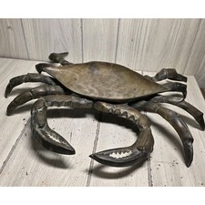 Vtg Solid Brass Articulated Crab Dish Large Trinket Dish Fruit Bowl 18
