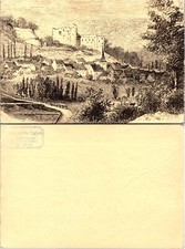 Continental Village and Hilltop Castle Etching Postcard picture