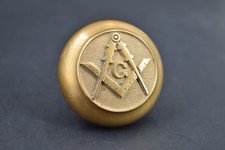 Antique Masonic Cast Brass Doorknob Freemason Square Compass G Temple Lodge picture