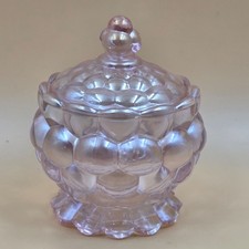 Vintage Pink Iridescent Bubble Glass Candy Dish With Lid Hobnail Trinket Jar picture
