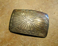 OUTSTANDING Vintage Navajo Sterling Silver Stamped Design CONCHO Belt Buckle picture