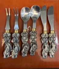 Vintage Arthur Court Rabbit Appetizer Forks & Spoon Pewter Handles Lot Of 6 picture