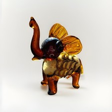VTG Pier One Imports Elephant Tiny Glass Figurine Brown 2” Lucky Good Condition picture