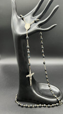 Vintage Silver Black Bead Rosary Mens Womens picture