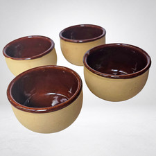 4 OVEN WARE  Tan Brown Watt Bowls Vtg Stoneware Clay Pottery Crock Soup Dips picture