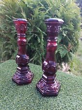 RUBY RED CANDLE HOLDERS-VINTAGE GLASS -AVON- 1876 CAPE COD picture