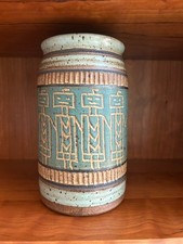 Large Green  Signed Native American Style Vase Pottery with Corn Maiden Theme picture