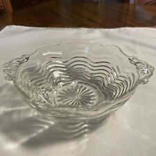 VTG Anchor Hocking #17 Pattern Wavy Clear Glass Handled Candy Bowl Nut Dish 7.25 picture