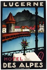 Lucerne Hotel des Alpes Vintage Poster 🇨🇭🖼️ - Switzerland 1930s - 24x36” - picture