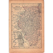 Antique 1889 Map of Illinois 1889 Pocket Map Engraving SAG4-H4 picture
