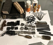 Vintage Lot Of Barber Equipment & Case - Clippers - Scissors - Brushes- OSTER  picture