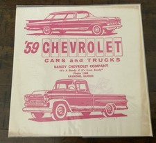 Vintage 1959 Chevrolet Bandy Chevrolet Dealer Printed Napkin Impala Pickup picture