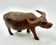 Vintage Wooden Water Buffalo Figurine Wood Animal Sculpture gift hand carved picture
