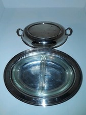Vintage Silverplate Covered Divided Glass Insert Oval Vegetable Serving Dish  picture