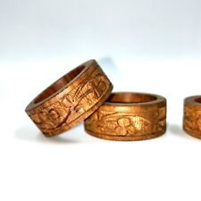 Carved Wood Napkin Rings Set of 4 Country Cottage Shabby Farmhouse picture