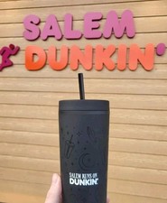 New 2025 Salem MA Runs On Dunkin Donuts Black Tumbler Cup 18oz x HTF LE RARE picture
