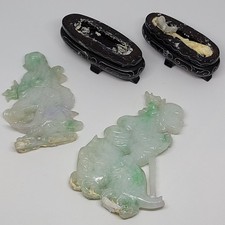 (2/4) Vintage Oriental(?) Chinese(?) Carved Jade(?) Jadite(?) Mineral Statuettes picture