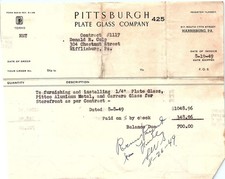 1949 Pittsburgh Plate Glass Co. Paid Storefront Invoice picture