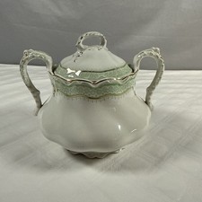 Vtg Johnson Brothers Sugar Bowl Ruth Pattern Cream & Green w/ Gold Trim England picture