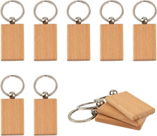 , 10 Pack Blank Wooden Rectangle Keychain Tags Personalized EDC Wood picture