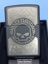 Zippo Laser-Etched Harley Davidson Skull Black Matte 29291 picture