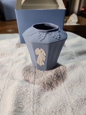 Vintage Wedgwood Blue Sm. Jasperware Octagonal  Posy Pot Vase 3 1/2