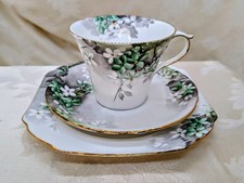 Vintage 1930s Shelley Regent Tea Trio 0234 Green Floral Teacup Saucer Side Plate picture