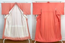 Vintage traditional authentic Japanese kimono, light orange silk long kimono picture