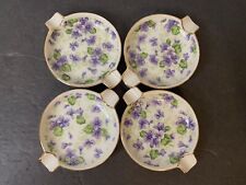 (4) Vintage Lefton Porcelain Ashtray Teabag Trinket Dish Violet Floral Gold Trim picture