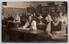 Ca.1916 Falls Township High School Bookkeeping Class Students in Classroom RPPC picture