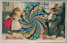Easter~ Clapsaddle~Dressed Rabbit & Chick~Kaleidoscope~Spinner~Antique Postcard picture