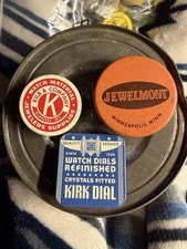 Vintage Watchmaker Jeweler Supply Tin Lot Kilb Jewelmont Kirk Dial 3 Pc (B1) picture
