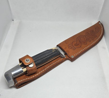 USA Vintage Queen Steel 77 Fixed Blade Hunt Knife w/Stag Handle & Leather Sheath picture