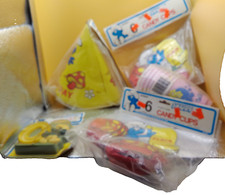 Smurfs Peyo cartoon 1980s candle party hat candy Smurfette cup NOS set vintage picture