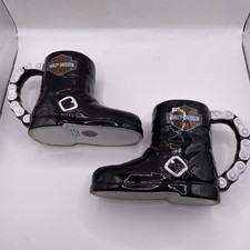 Set of Harley-Davidson Black Chain Boot Stein Mug 1998 picture