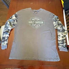 Motor City Harley Davidson Long Sleeve Shirt 3XL Camo Sleeves Engine V-Twin Gray picture