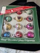 VTG Bradford Trimmings Etc Tree Ornaments 12 Glass Minatures W/ Box picture