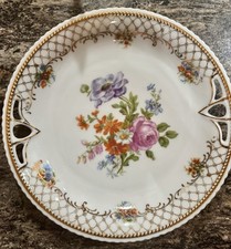 Antique PM Moschendorf Bavaria Germany Floral Porcelain Handled Plate Gold Trim picture