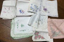 Vintage Embroidered Handkerchiefs Lot of 8 Floral Lace Trim Estate Collection picture