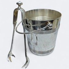 Christofle Biarritz Silver Plated Vintage Ice Bucket & Tongs Set France Art Deco picture