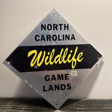 Rare Vintage Original North Carolina Wildlife Game Lands Sign Metal Silver picture
