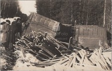 Grand Trunk Railroad Train Wreck Derailment Lumber RPPC Richardson Postcard picture