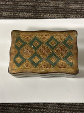 ANTIQUE NOBLE GILDED WOODEN TRINKET BOX CARVED CRESTS GREEN GOLD MADE IN ITALY picture